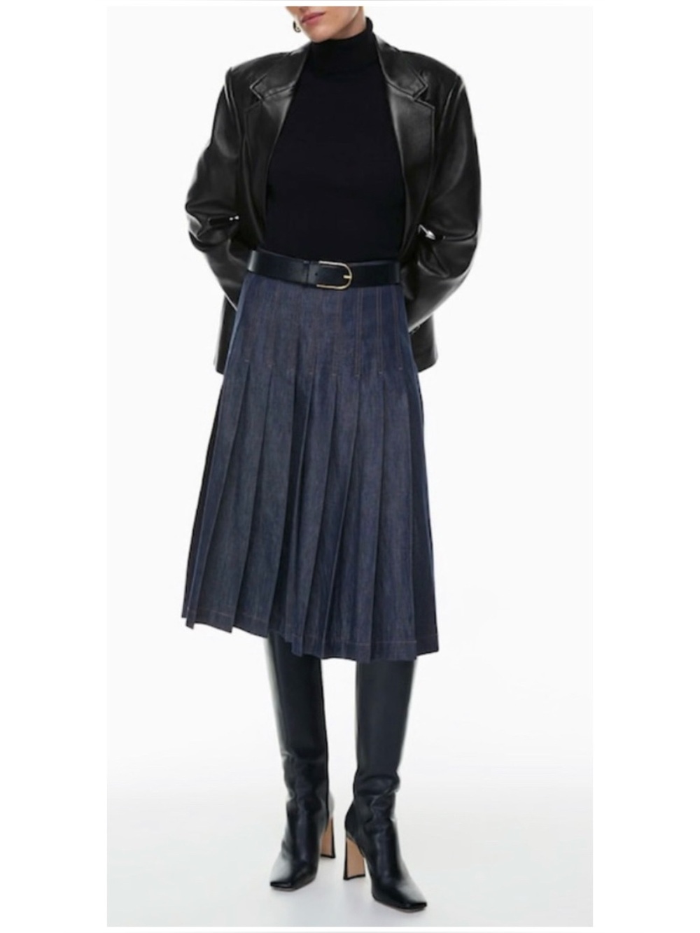 Aritzia Navy Pleated Midi Skirt